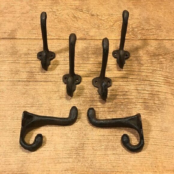 Two (2) Cast Iron Rustic Brown 2 3/4" tall Double Wall Hooks Two (2) 0170-01202 - Picture 8 of 15